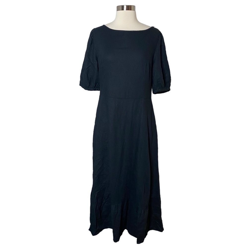 Who What Wear Black Linen-Blend Midi Dress M